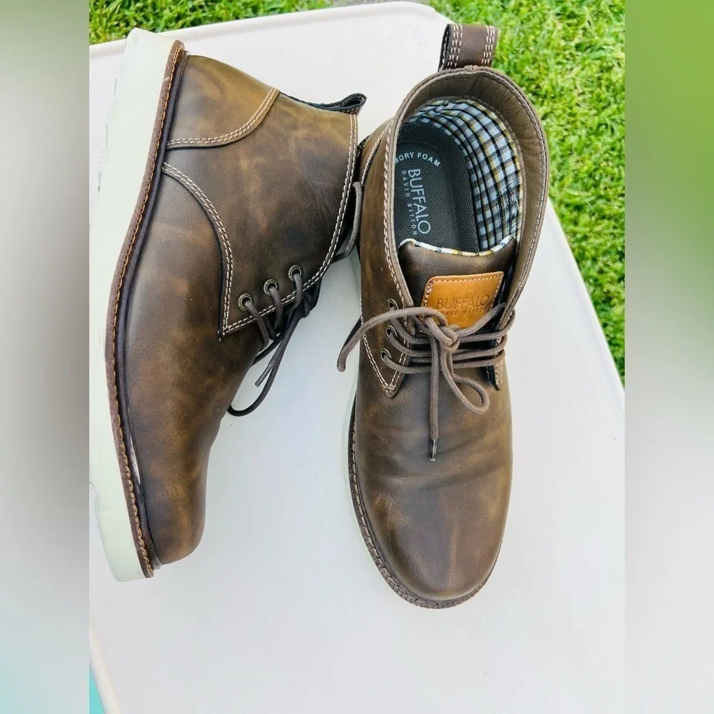Buffalo Mens Boots Brown Chukka Memory Foam Sock Pull-Tab Padded Collar Durable